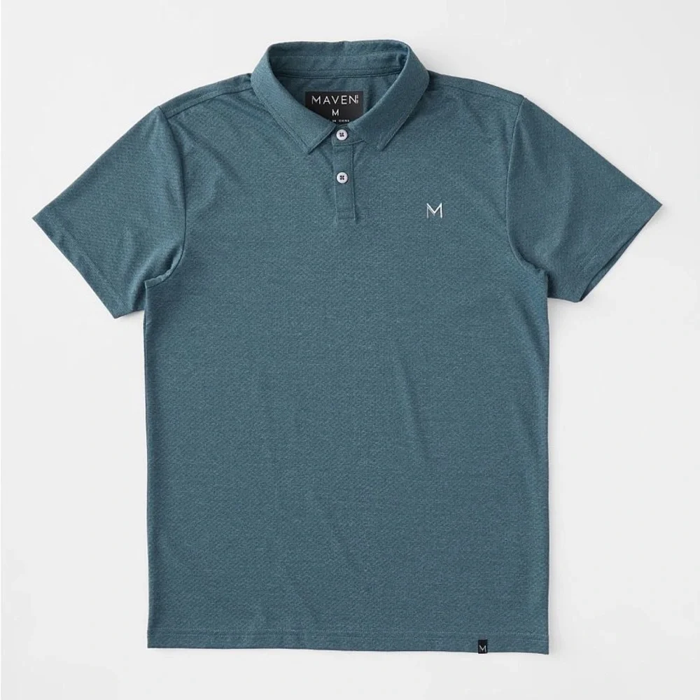 Maven Co-Op Essential Performance Stretch Polo Blue Reflecting Pond Men’s Medium - Picture 2 of 7